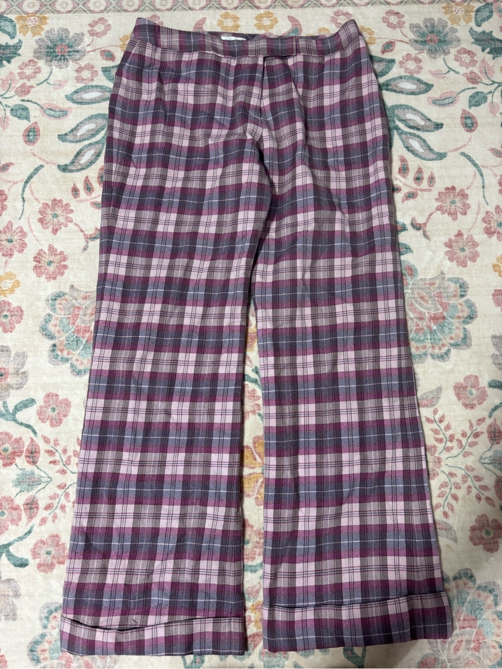 Shoshanna purple wool Plaid Wide-Leg Trousers